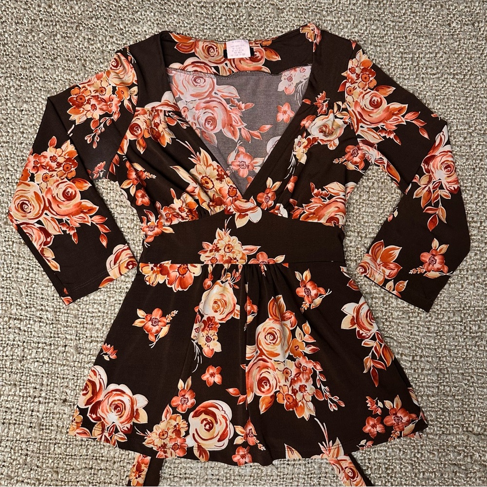 VENUS Women’s Size Small Patterned Tie-Back 3/4 Sleeve Blouse
